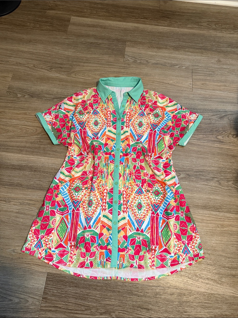 Vibrant Multicolor Geometric Button-Front Women's Dress